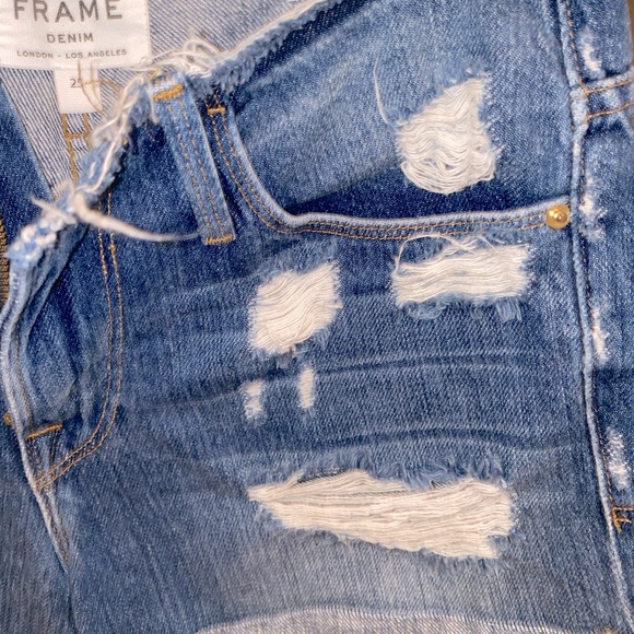 Le Beau Distressed High-Rise Denim Shorts frame - Picture 4 of 5